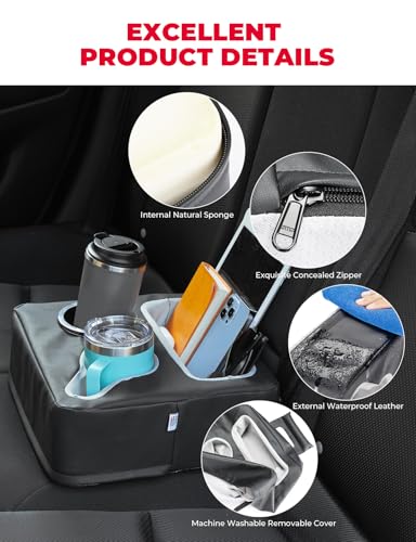 KEMIMOTO Back Seat Cup Holder for Car, Couch Cup Holder, Car Truck Boat Organizer, Couch Sofa Bed Expander Tray Holds Drinks, Snacks, Remote, Cell Mobile Phone (Black)