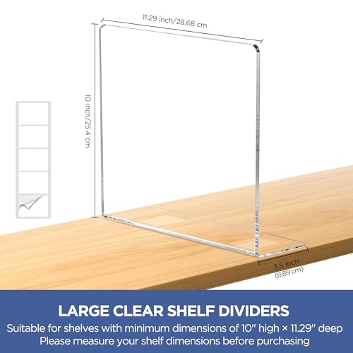 HBlife Acrylic Shelf Dividers for Closet Organization, 6 Pack Clear Sturdy Separate Closet Dividers for Shelves, Adjustable Purse Organizer for Sweater, Shirts, Handbags, Books in Bedroom and Kitchen
