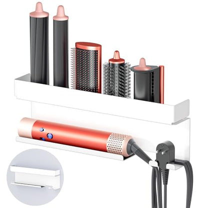 Storage Hair Dryer Holder for Curling Iron Accessories, Hair Tool Organizer Wall Mount, Curling Iron Holder, Bathroom Hair Straightener Holder Stand for Styler Attachments Organizer, White