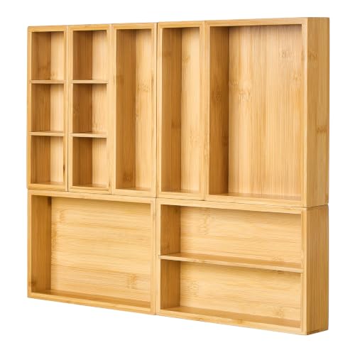 Bamboo Drawer Organizer Boxes - Set of 7 Multi-pur... (7 Count | Bamboo | Bamboo)