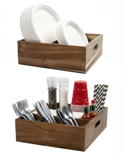 Acacia Wood Utensil Holder for Party -Nested Set o... (Brown | Acacia Wood)
