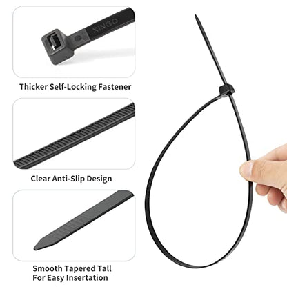 XINGO 24 inch Black Long Zip Ties Heavy Duty 100 PCS, 200LBS Ultra Strong Plastic Wire Ties, Large Cable Ties Extra Long Tie Wraps, Indoor and Outdoor UV Resistant