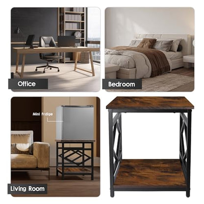 HODGSON Mini Fridge Stand Table with Large Capacity Storage, 18” Rustic Industrial End Table Side Table with 2-Tier for Beverage, Refrigerator, Dorm, Apartment,Office, Bedroom Corner