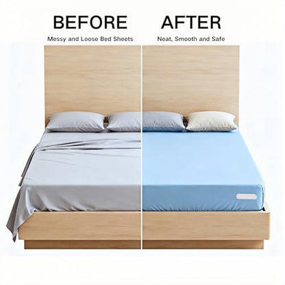 Bed Sheet Holders for Corners, 4Pcs White Fitted Sheet Clips | Heavy Duty Sheet Locks Keep Sheets Tight & Firm, Easy Install Fasteners Fit All Mattress Sizes