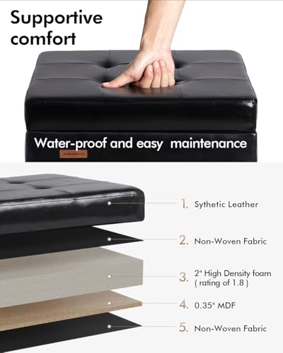 ABHENG Synthetic Leather Cover Steel Frame Ottoman with 48L Storage,17.7" x 17.7" x 17.7" Square Storage Ottoman Stool Cube with Legs,for Dorm Livingroom Black UASND63B