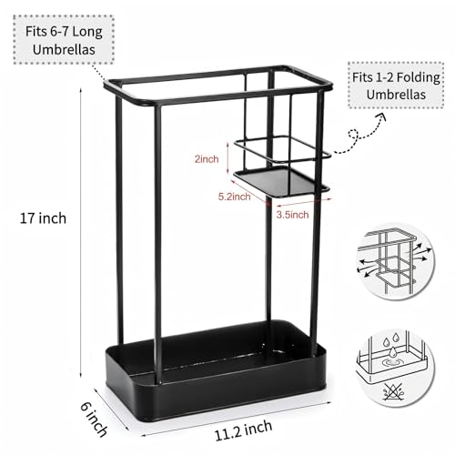 Umbrella Stand, Metal Umbrella Holder for Entryway, 17 × 11.2 × 6 Inches Umbrella Rack Organizer, Umbrella Holder Rack for Umbrella Storage, Office, Black, Rectangle