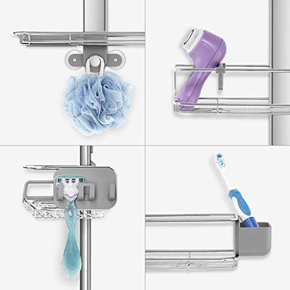 simplehuman X-Large Adjustable Hanging Shower Caddy, Handheld Showerhead Compatible, Family-Size Bathroom Organizer with 12-Inch Extended Neck, Adjustable Shelves, Rust-Proof Stainless Steel