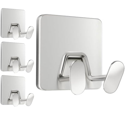 Adhesive Shower Hooks for Inside - Extra Sticky Razor Holder, Silver 4 Pack