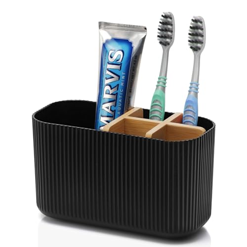 Black Toothbrush Holder, 5 Slots Bathroom Organize... (Black)