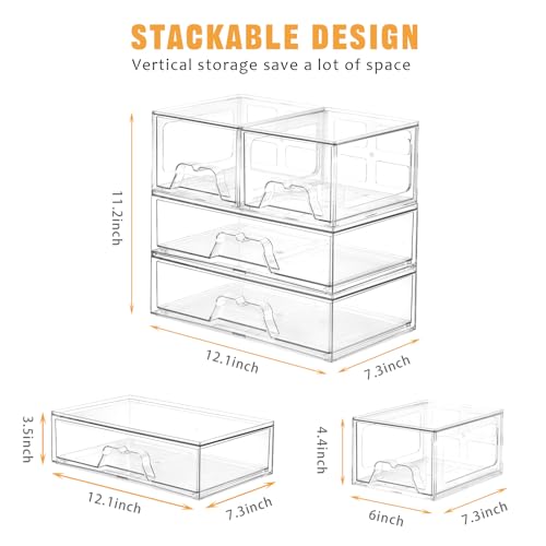 4 Pack Stackable Storage Drawers, Clear Acrylic Organizer, Makeup Organizer | with Pull-out Drawer,Pantry Organization for Beauty Supplies,Ideal for Vanity, Bathroom,Cabinet