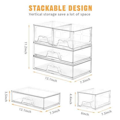 4 Pack Stackable Storage Drawers, Clear Acrylic Organizer, Makeup Organizer | with Pull-out Drawer,Pantry Organization for Beauty Supplies,Ideal for Vanity, Bathroom,Cabinet