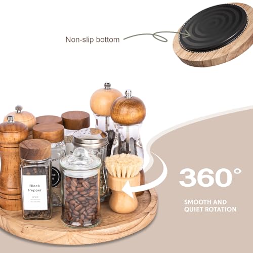 Wood Lazy Susan Turntable Kitchen Decor Round Table Tray, 10" Brown | Waterpoof, Easy clean, Non-slip, Rotating Wooden Decorative Pantry Table Tray for Seasoning, spice, snack