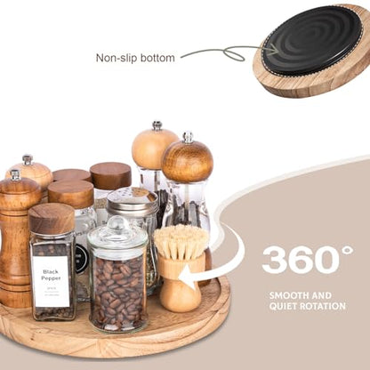 Wood Lazy Susan Turntable Kitchen Decor Round Table Tray, 10" Brown | Waterpoof, Easy clean, Non-slip, Rotating Wooden Decorative Pantry Table Tray for Seasoning, spice, snack