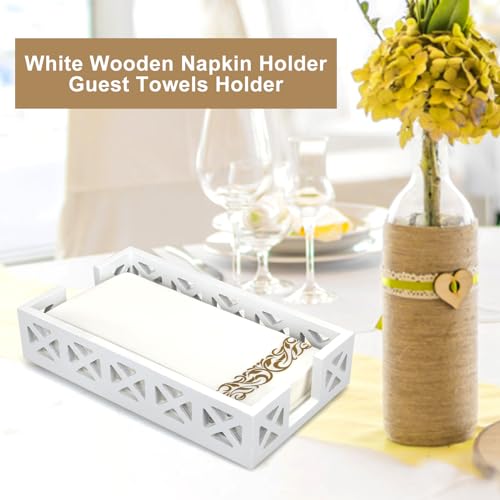 Guest Towel Holder for Bathroom Napkin Holder Wooden Paper Hand Towel Tray | White Dinner Napkin Holders for Table Bathroom Paper Towel Holder Wood Decor Counter Flat Disposable Hand Towel Holder Basket