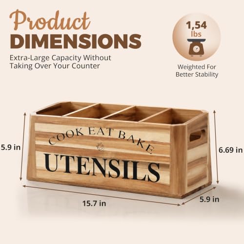 Acacia Wood Utensil Holder for Kitchen Counter, Ex... (Natural | Wood)
