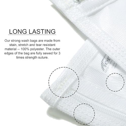TENRAI Delicates Laundry Bags, Bra Fine Mesh Wash Bag for Underwear, Lingerie, Bra, Pantyhose, Socks, Use YKK Zipper, Have Hanger Loops, (White, 3 Large)