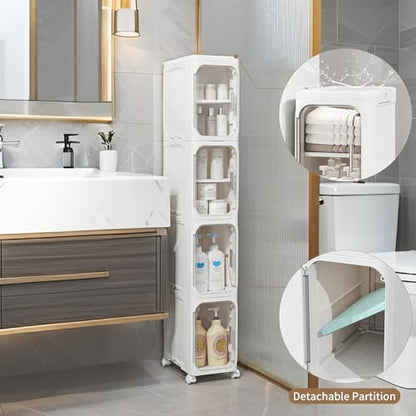 Narrow Storage Cabinet Slim Bathroom Storage Cabin... (White | Plastic)