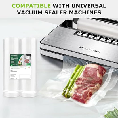 Bonsenkitchen Vacuum Sealer Bags, 2 Rolls 11" x 50', for Food Storage Saver | Commercial Grade Textured Food Roll Bags, BPA-Free & Food Grade, Customized Size Bag for Sous Vide Cooking, VB3210