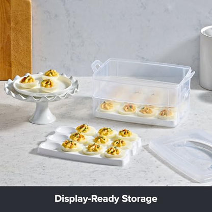 Snapware (2-Layer, 24 Eggs) Plastic Detachable Deviled Egg Carrier Storage Container With Lid and Handle, Freezer Dishwasher Microwave Safe | With lid and handle, freezer, dishwasher, microwave safe