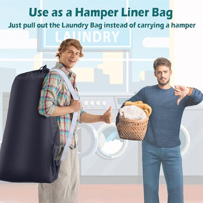 Coomee Heavy Duty Laundry Bag, 2 Pack XL Nylon Laundry Bags with Straps | Extra Large Laundry Bags, Drawstring Closure, Washable Large Dirty Clothes Organizer, Travel Bag Fits a Laundry Hamper
