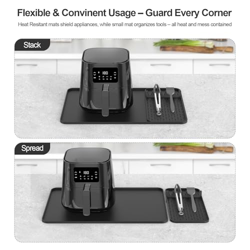 Silicone Heat Resistant Mats for Countertop,24x16 Inch Air Fryer Mat with Kitchen Accessories Holder Pad for Microwave/Oven,Compatible with Ninja/Cosori/Chefman/Toshiba,Kitchen Countertop Protector