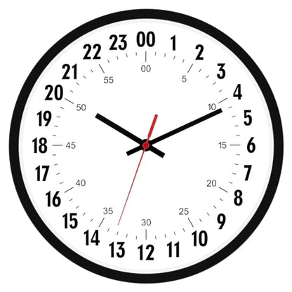 Foxtop 24 Hour Wall Clock, Battery Operated Analog Clock, 12" Black | Silent Non-Ticking, Military Time Clock, Round, for Classroom School Office Bathroom Living Room Bedroom Home, Easy to Read