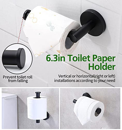 10pcs Matte Black Bathroom Hardware Set | Including 16" Hand Towel Bars, Toilet Paper Holders, Towel Rings, Towel Hooks