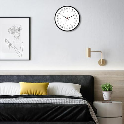 Foxtop 24 Hour Wall Clock, Battery Operated Analog Clock, 12" Black | Silent Non-Ticking, Military Time Clock, Round, for Classroom School Office Bathroom Living Room Bedroom Home, Easy to Read