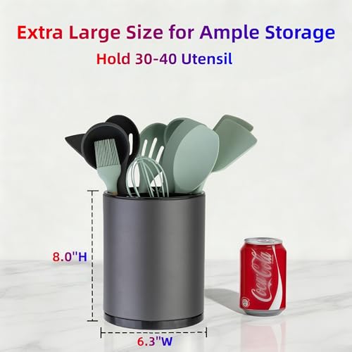 Kitchen Utensil Holder Extra Large 360°Rotating Fo... (grey | Stainless Steel)