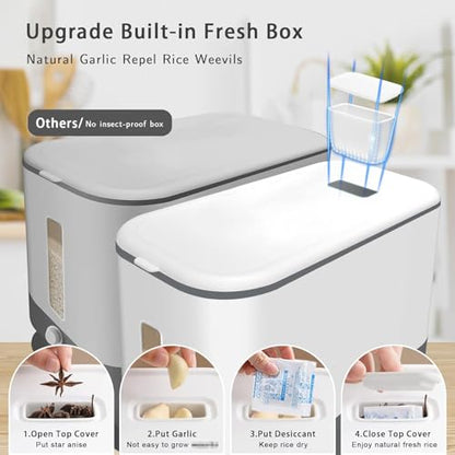 22-25 Lbs Rice Dispenser, Large Cereal Dry Food Storage Containers with Measuring Cup,BPA-Free Household for Kitchen Pantry Organization-Grey