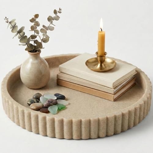 OAKOA Round Decorative Tray Coffee Table Tray - Resin Circle Tray Decor | Coffee Table Decor for Living Room - Coffee Table Centerpiece Tray - Bandejas Decorativas - Decor Tray for Home Decor