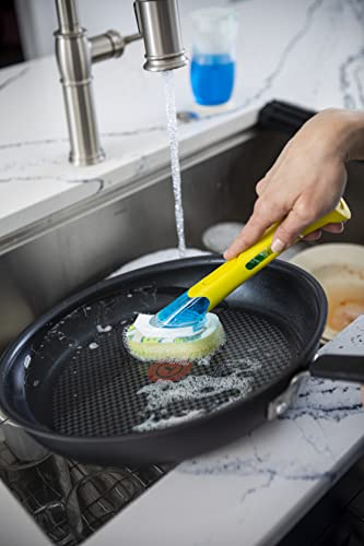 Dish Wand Scrubbing Brush with Handle, Soap Dispen... (Blue | Synthetic)