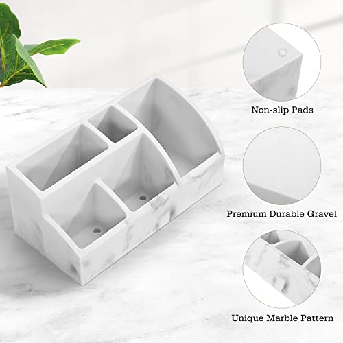 Luxspire Bathroom Counter Organizer, 5 Slots, Gravel White | Toothbrush Holder for Bathroom, Marble Bathroom Accessories for Toothbrush Toothpaste