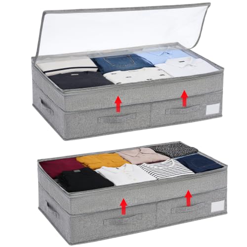 Under Bed Storage Containers with Lids, Foldable U... (2 Count | grey | Fabric)