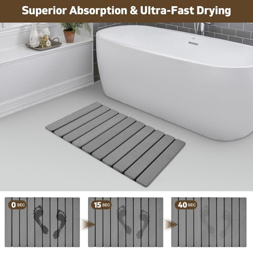 Foldable Stone Bath Mat, 2 PCS Quick-Dry Diatomaceous Earth Stone Drying Mat for Bathroom, Non-Slip Rubber Base, Shower Mat Outside Shower, Easy to Store, Easy to Clean (Grey 24"×16" & 8"x4")