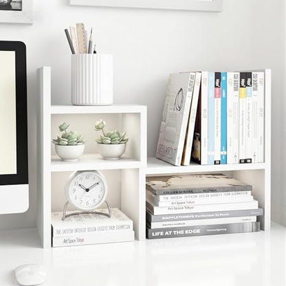 Desktop Organizer Office Storage Rack Adjustable W... (White | Engineered Wood)