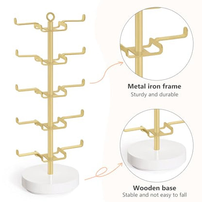 Mkono 360° Rotating Sunglass Organizer, Metal Glasses Holder Display Stand | Space-Saving, Holds 10 Eyewear Pairs, Stable Wood Base, Easy to Assemble, Dresser Desk Table Countertop Bedroom Gift Ideal