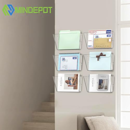MINDEPOT 6 Pockets Acrylic Wall File Organizer Clear File Holder for Office | Acrylic Wall File Organizer Clear File Holder for Office