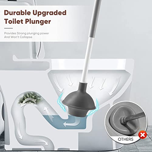 Eyliden Toilet Plunger and Brush Set, 2-in-1 Compact Holder, White | Unclogs Toilets, Deep Cleans Bowls, Nylon Bristles, Rubber Cup, Durable Plastic Caddy, Space-Saver, Bathroom Cleaning Tools