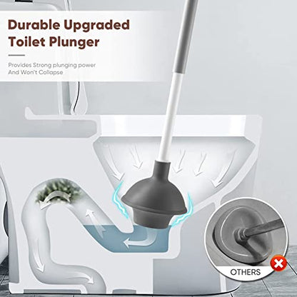 Eyliden Toilet Plunger and Brush Set, 2-in-1 Compact Holder, White | Unclogs Toilets, Deep Cleans Bowls, Nylon Bristles, Rubber Cup, Durable Plastic Caddy, Space-Saver, Bathroom Cleaning Tools