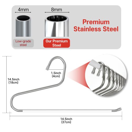 OLG 8mm Stainless Pants Hanger with V Hook and Reverse S, Non-Slip for Men Women -Heavy-Duty Trouser and Jeans Closet Organizer, Ganchos para Pantalones (10, Gray)