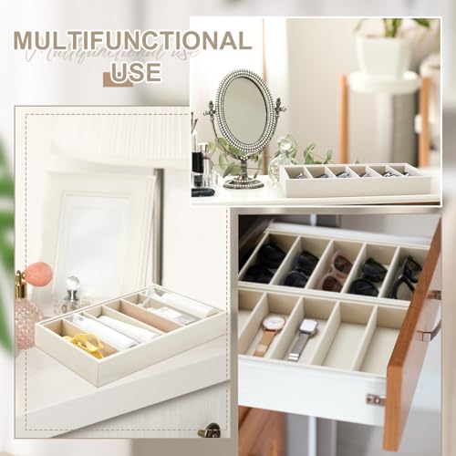 2 Pcs Velvet Sunglasses Organizer Tray 6 Grid Sunglass Organizer Velvet Tray Stackable Glasses Display Case for Women Glasses Jewelry Display Watch (Beige)