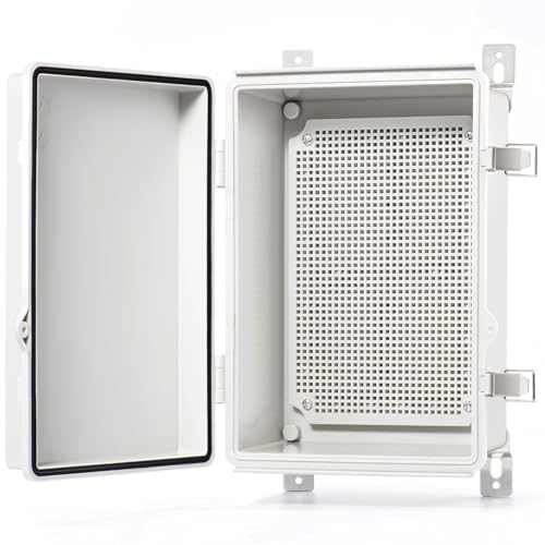 QILIPSU Junction Box IP67 Waterproof Plastic Electrical Enclosure Outdoor Weatherproof Project Electric Box with Mounting Plate, Wall Brackets, Hinged Grey Cover 11.2"x7.7"x5.1"