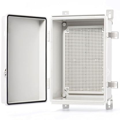 QILIPSU Junction Box IP67 Waterproof Plastic Electrical Enclosure Outdoor Weatherproof Project Electric Box with Mounting Plate, Wall Brackets, Hinged Grey Cover 11.2"x7.7"x5.1"