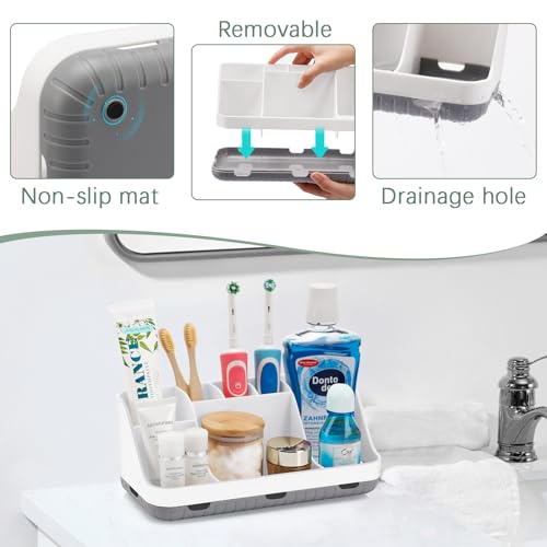 Toothbrush Holders for Bathrooms Countertop Organizer - Kids Electric Toothbrush and Toothpaste Holder Detachable 7 Slots Tooth Brush Organization Bathroom Accessories Storage Vanity, White