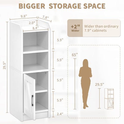 Narrow Bathroom Storage Cabinet with Door & Adjustable Shelf, 9.8" W Slim Storage Cabinet for Small Spaces, Skinny Toilet Paper Cabinet, 9.8" W × 7.9" D × 29.5" H, White