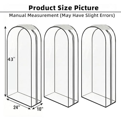 Clear Garment Bags for Hanging Clothes 3-piece set 43inches Storage Bags With Zipper for Shirts, Suit,Jackets,Coats,Sweater,Short Skirt,Gowns,etc.