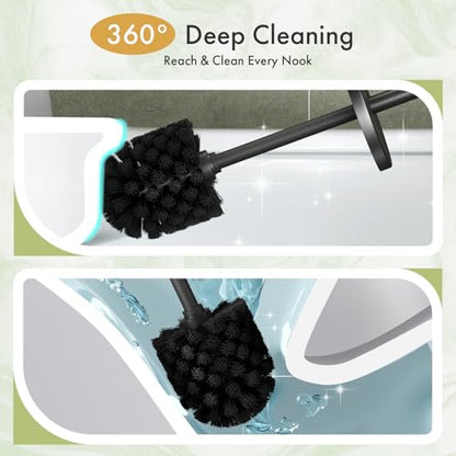 Toilet Bowl Brush and Holder Set 3 Pack with 6 Extra Brush Heads (Black) | Extra Long Handle with Splash Guard Cover, Tool-Free Installation, Bathroom Space-Saving, Cleaner Sets for Apartments, RV