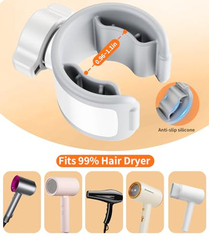 Hair Dryer Stand Holder Hands Free, 360° Blow Dryer Holder | With Anti-Slip Stable Base, Aluminum Alloy, Adjustable Height 17-51 Inch for Bathroom & Pet Grooming & Salon（White）