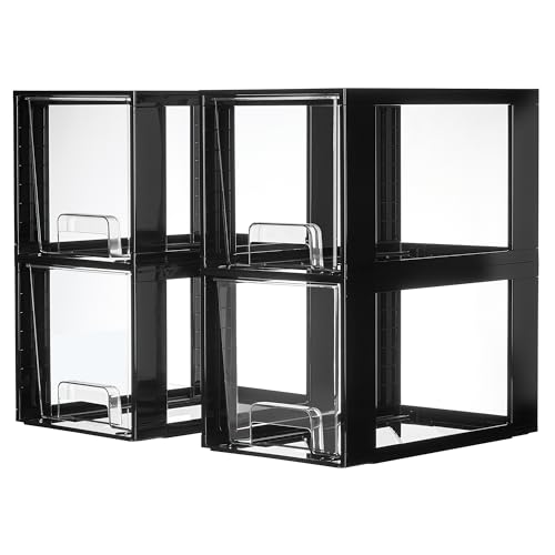 4 Pack Large Stackable Storage Drawers, Black (Black( 4 Pack) | Plastic)